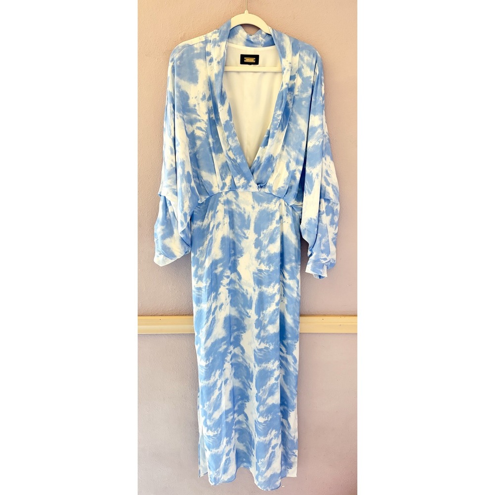 Alexia Admor Kacey Draped Blue and White Maxi Dress V Neck Dolman Sleeve - Picture 2 of 5